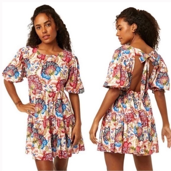 NWT MISA LOS ANGELES Honor Floral‎ Mini Dress Open Back Shift Pink Blue Size XS - Picture 1 of 16